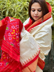 Ivory Handwoven Ikat Dupatta in Pure Silk