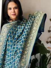 Blue Handwoven NeemZari Bareek Bandhani with Dabka Handwork in Pure Georgette