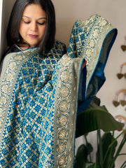 Blue Handwoven NeemZari Bareek Bandhani with Dabka Handwork in Pure Georgette