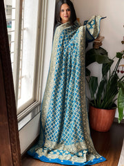 Blue Handwoven NeemZari Bareek Bandhani with Dabka Handwork in Pure Georgette