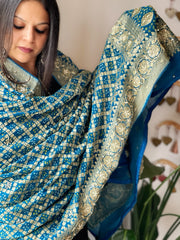 Blue Handwoven NeemZari Bareek Bandhani with Dabka Handwork in Pure Georgette