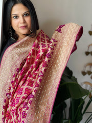 Pink with Wine Handwoven NeemZari Bareek Bandhani with Dabka Handwork in Pure Georgette