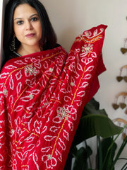 Red Bandhani Dupatta with Gotapatti Handwork in Pure Silk