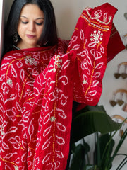 Red Bandhani Dupatta with Gotapatti Handwork in Pure Silk