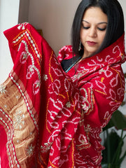 Red Bandhani Dupatta with Gotapatti Handwork in Pure Silk