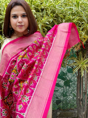 Pink Handwoven Ikat Dupatta in Pure Silk