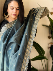 Teal Tissue Chanderi dupatta with Heavy Embroidered Pallu
