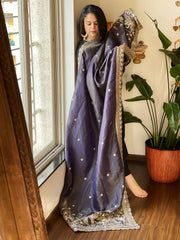 Navy Blue Tissue Chanderi dupatta with Heavy Embroidered Pallu