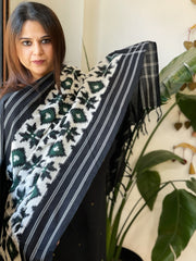 Ivory, Green Double Ikat Telia Rumal Dupatta in Cotton