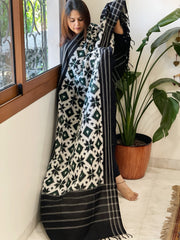 Ivory, Green Double Ikat Telia Rumal Dupatta in Cotton