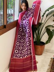 Purple, Pink Double Ikat Telia Rumal Dupatta in Cotton