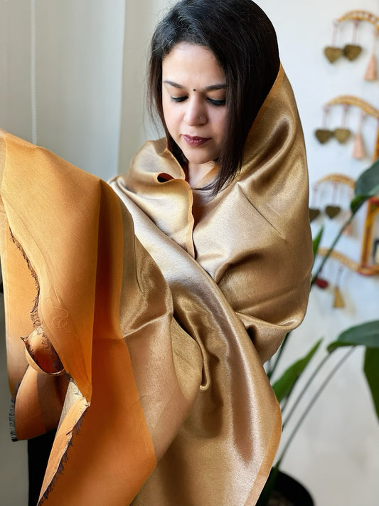 Orange Zari Reversible Woollen Shawl