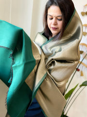 Bottle Green Zari Reversible Woollen Shawl
