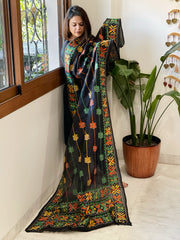 Black Handmade Kantha Dupatta in Silk