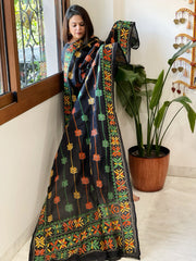 Black Handmade Kantha Dupatta in Silk