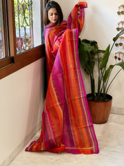 Pink, Orange Handmade Kantha Dupatta in Silk