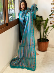 Turquoise Handmade Kantha Dupatta in Silk