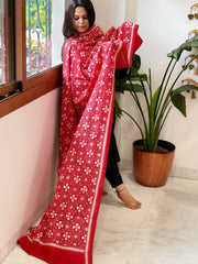 Red Handmade Kantha Dupatta in Silk