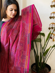 Pink Handmade Kantha Dupatta in Silk