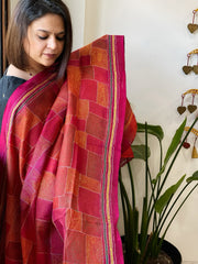 Pink, Orange Handmade Kantha Dupatta in Silk