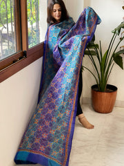 Blue, Dark Blue Handmade Kantha Dupatta in Silk