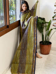 Green, Blue Handmade Kantha Dupatta in Silk
