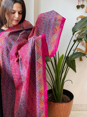Purple, Pink Handmade Kantha Dupatta in Silk