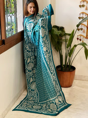 Sea Blue Handmade Nakshi Kantha Dupatta in Pure Silk