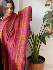 Red Handmade Kantha Dupatta in Silk