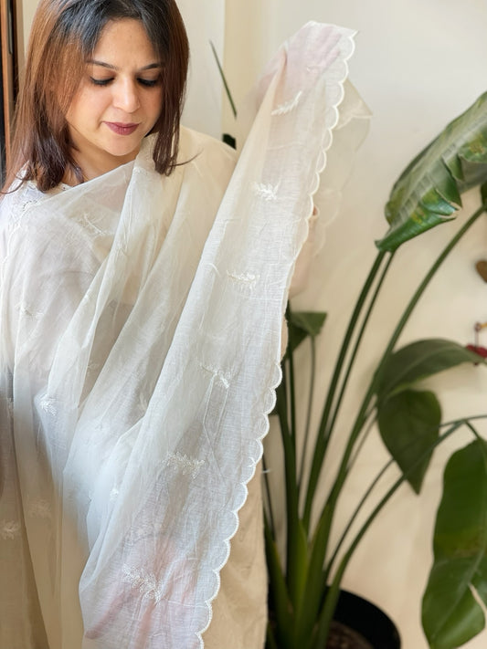Mul Chanderi Dupatta with Embroidered Butas