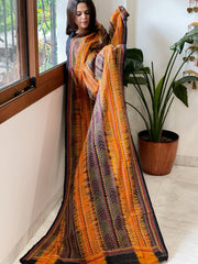 Mustard, Black Handmade Kantha Dupatta in Silk