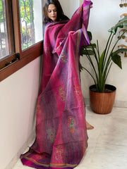 Pink, Purple Handmade Kantha Dupatta in Silk
