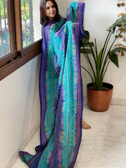 Turquoise, Blue Handmade Kantha Dupatta in Silk