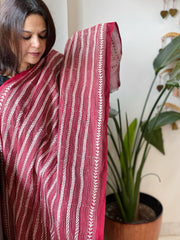 Maroon Handmade Kantha Dupatta in Silk