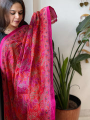 Orange, Pink Handmade Kantha Dupatta in Silk