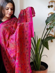 Orange, Pink Handmade Kantha Dupatta in Silk