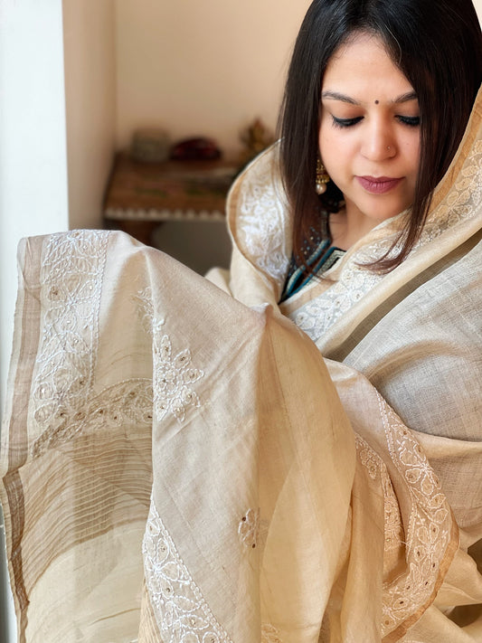 Lucknowi with Mukaish Handwork in Pure Tussar Silk