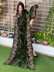 Mehendi Green Velvet Dupatta with Thread Embroidery