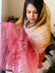 Organza Dupatta with Gold Pearl & Sequin Work