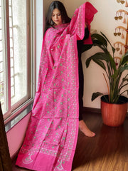 Pink Handmade Kantha Dupatta in Pure Cotton