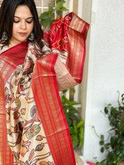 Printed Kalamkari with Patola Pallu Dupatta in Fine Art Silk