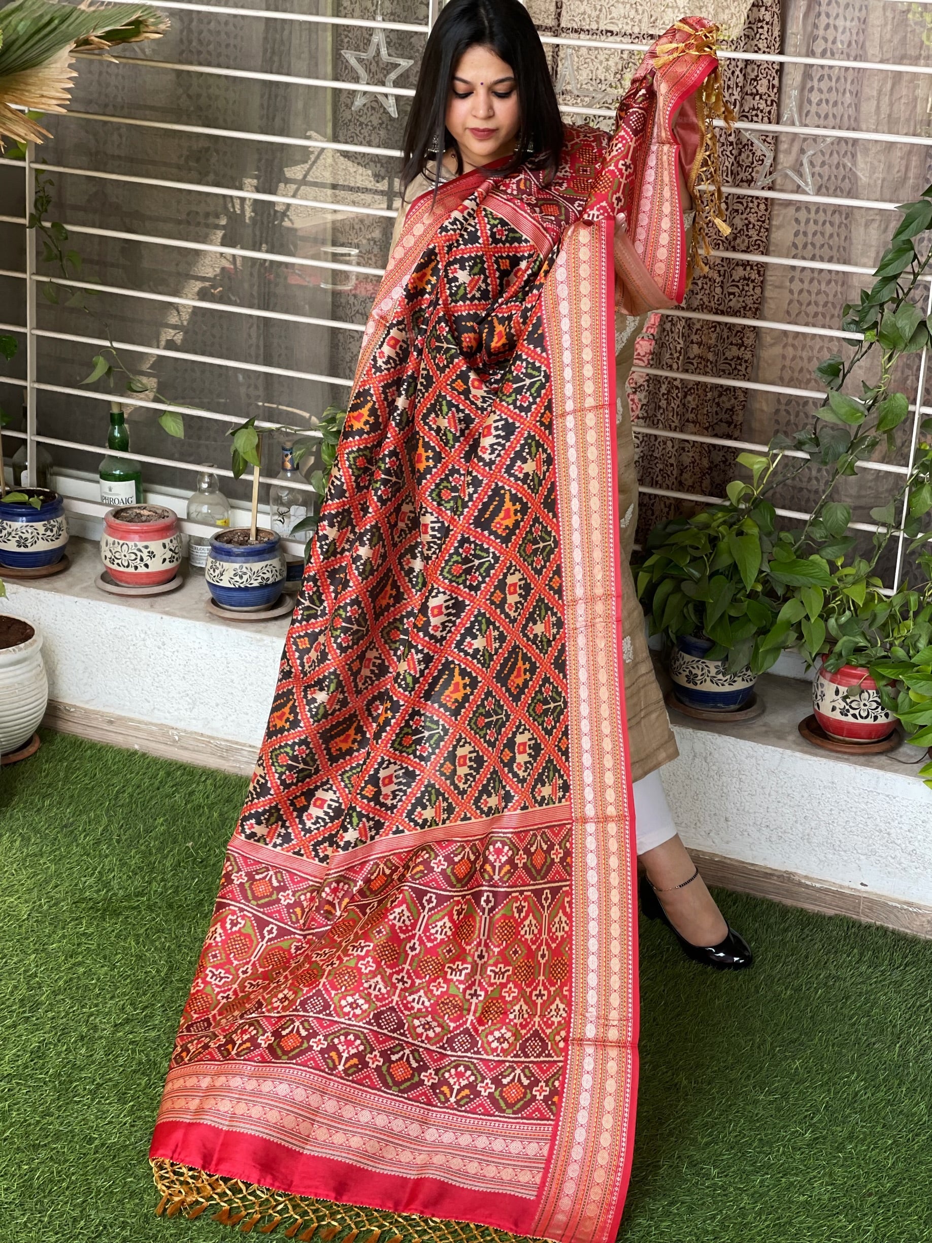 Printed Kalamkari with Patola Pallu Dupatta in Fine Art Silk