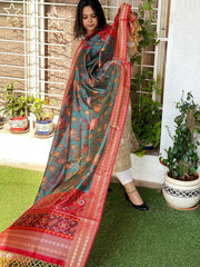 Printed Kalamkari with Patola Pallu Dupatta in Fine Art Silk