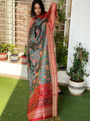 Printed Kalamkari with Patola Pallu Dupatta in Fine Art Silk