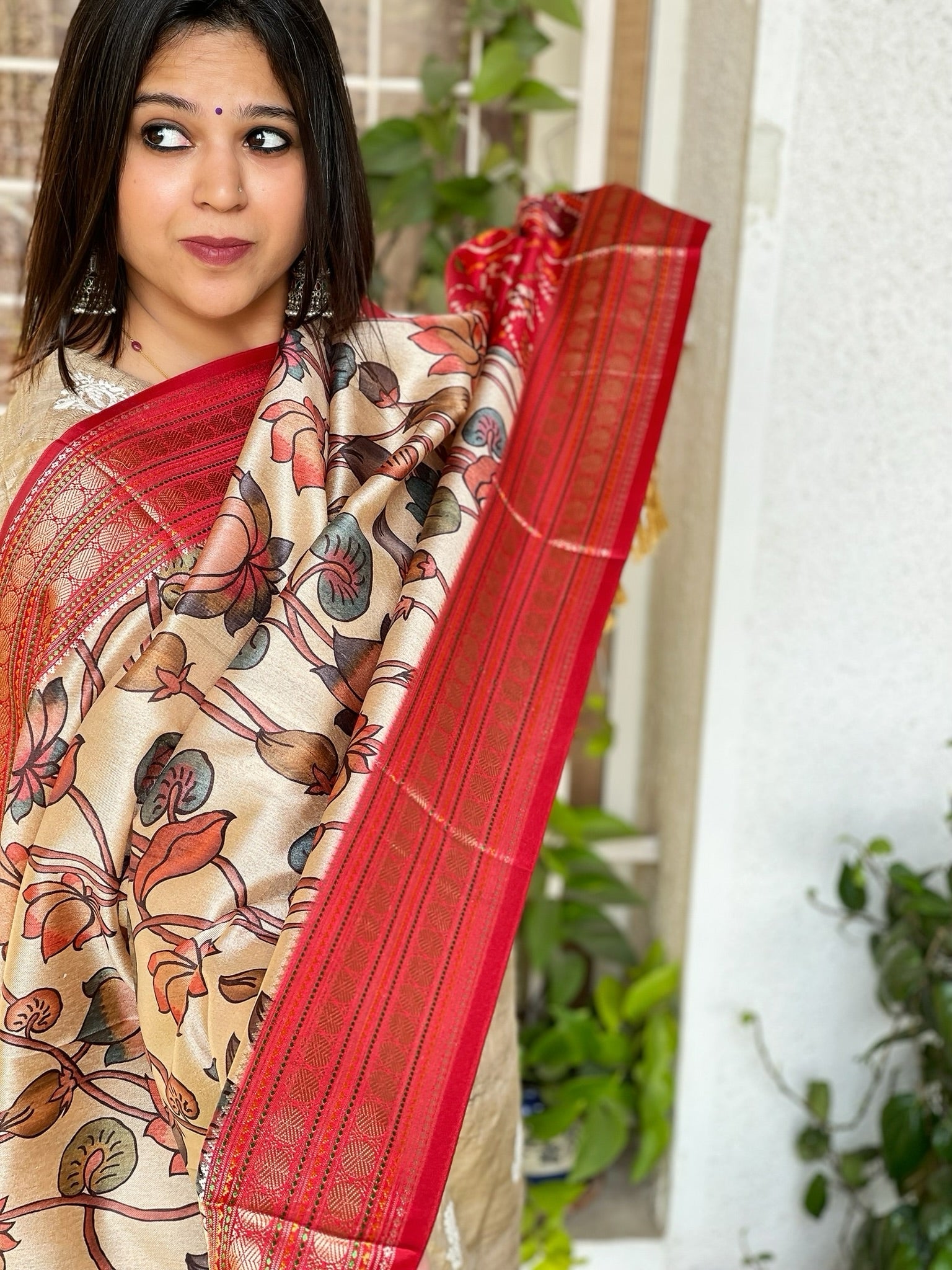 Printed Kalamkari with Patola Pallu Dupatta in Fine Art Silk