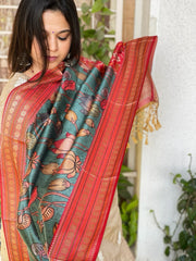 Printed Kalamkari with Patola Pallu Dupatta in Fine Art Silk