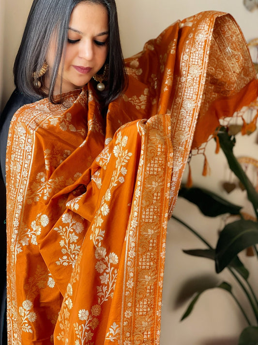 Silk Banarasi Dupatta with Sona Rupa Zari Weaving