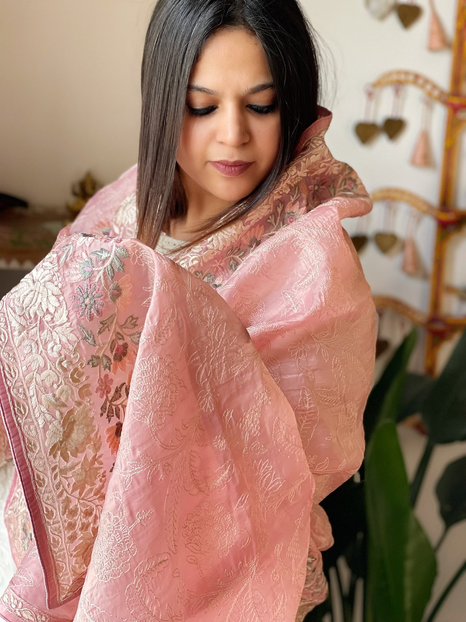 Silk Tissue Dupatta with Heavy Thread Embroidery
