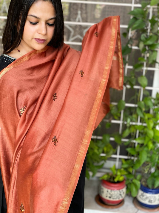 Sozni Hand Embroidery Dupatta in Pure Chanderi Silk