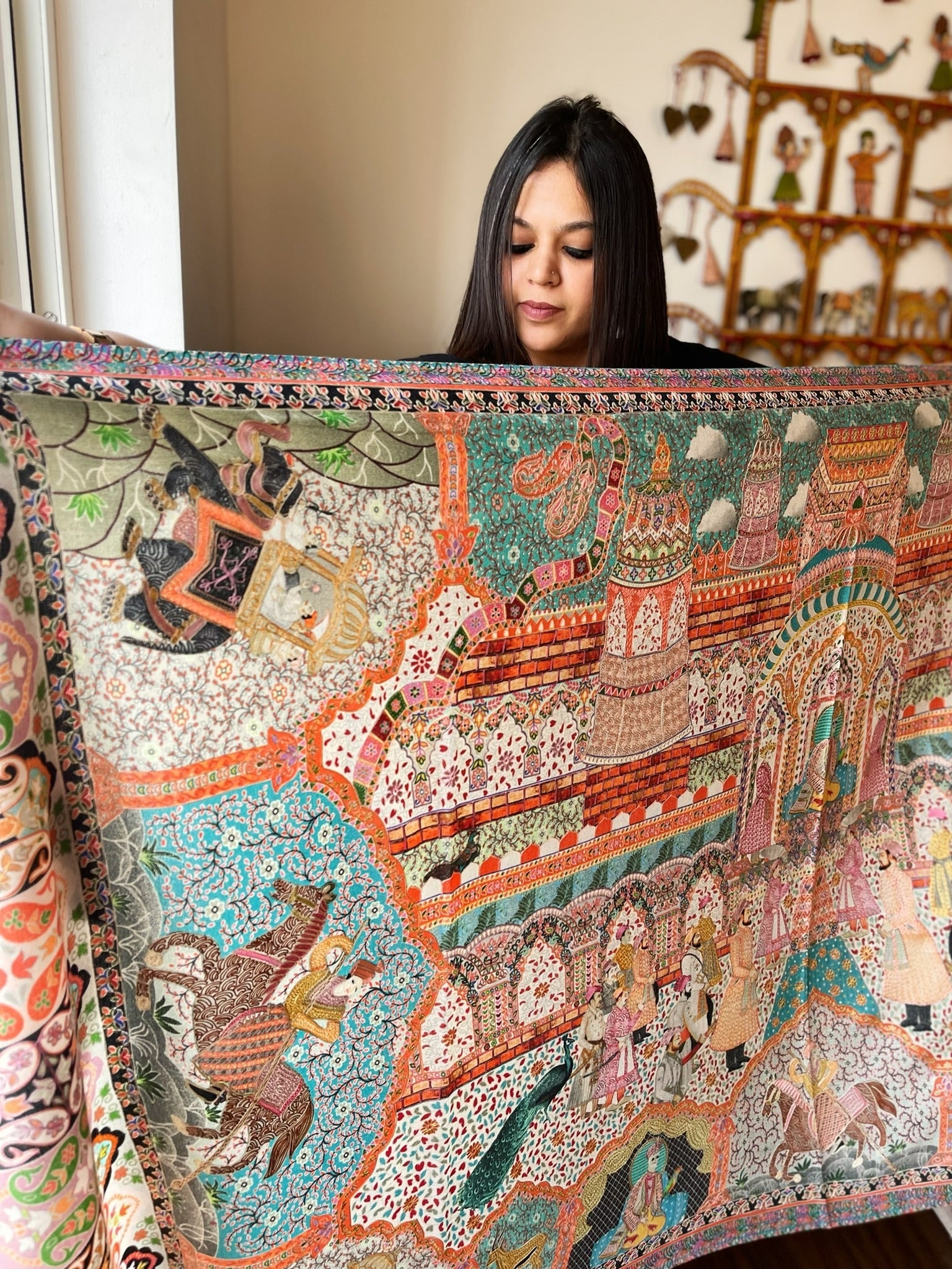 Woven Pashmina Kalamkari Shawl with Embroidery